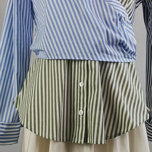 Veronica Beard Blue Striped/Gray Striped Blouse. - Picture 4 of 10